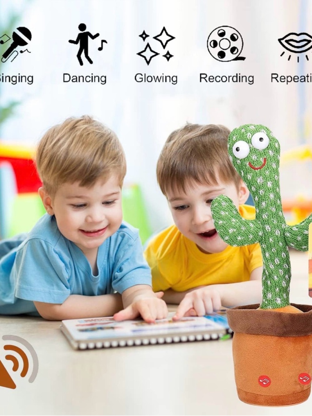 Dancing, Singing, Repeat Green Plush Cactus with Orange Pot